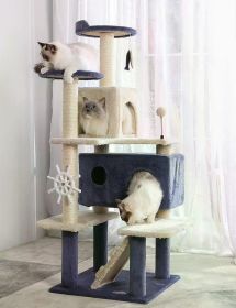 46.8 in Cat Tree Tower Condo Furniture Apartment Plush Habitat Kitten Amusement Platform With Scratch Posts Toy Fish Pet House (Color: Large 5 Platforms)