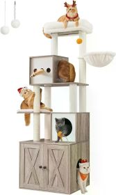 Basket Tree for Cats 2-in-1 Modern Cat Tower Perch 72.8-Inch Tall Cat Condo With Scratching Posts Washable Cushions Supplies Pet (Color: Heather Greige)