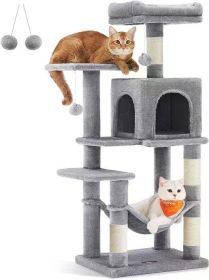 Cat Tree, 61-Inch Cat Tower for Indoor Cats, Plush Multi-Level Cat Condo with 5 Scratching Posts, 2 Perches, 2 Caves (Color: Light Gray-M 17.7)