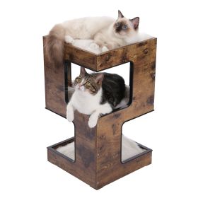 Modern Cat Tree with Scratcher Board Furniture Bed 3 Levels Spacious Top Scratching Pad Stand House Removable Soft Cushion Toys (Color: AMT0184BN, size: as picture)