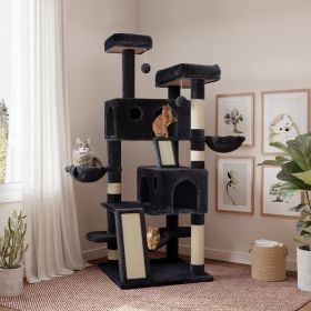 65in Larger Cat Tree Tower Condo for Indoor Cats, Multi-Level Furniture Activity Center Dark Grey (Color: Dark Grey)