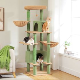 Tall Cat Tree Tower for Indoor Spacious Top Perch Anti-tip Kit Stable Sisal Scratching Post for Kitten Cozy Large Condo Grey (Color: AMT0223GN-L, size: as picture)