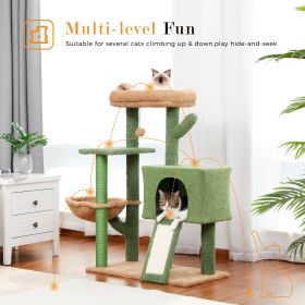 Cactus Cat Tree Tower with Sisal Scratching Post Board for Indoor Cats Condo Kitty Play House Perch rascador gato arbre √† chat (Color: AMT0185GN, size: L)