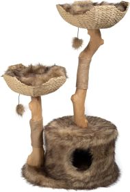 Accessories for Cats Trees Wood Cat Scratching Tree Real Branch Luxury Cat Condo Pet Scraper Tower Pets Scratcher Supplies Home (Color: Brown)