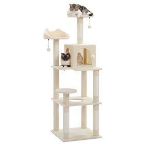 Multi-Level Cat Tree Cat Tower for Indoor Cats with Sisal-Covered Scratching Post Cozy Cat Condo Cat Hammock and Wide Top Perch (Color: AMT0217BG, size: 154cm)