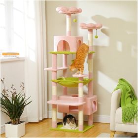 Multi-Level Cat Tree 72.4inch Luxury Cat Tower with Condo Hammock Cat Scrapers with Scratching Post Cat Accessories Cat Toy (Color: pink)