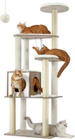 Feandrea WoodyWonders Cat Tree, 65-Inch Modern Cat Tower for Indoor Cats, Multi-Level Cat Condo with 5 Scratching Posts, Perch (Color: Greige)