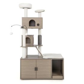 Cat Tree with Litter Box Enclosure for Indoor Cars (Color: gray)