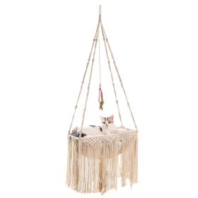 MewooFun Cat Hammock Macrame Hanging Swing Cat Bed Basket with Cotton Mat Indoor (Style: WP095)