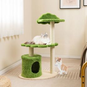 38 Inch Cute Cat Tree for Indoor Cats with Fully Wrapped Sisal Scratching Posts (Color: Green)