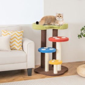 3-In-1 Cat Tree 3 Full-Wrapped Sisal Posts Removable Mat and Platforms (Color: Multicolor)