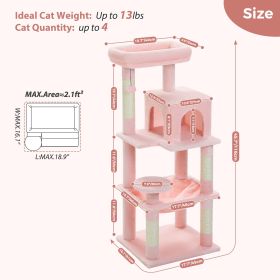 Multi-Level Cat Tree with Hammock Cat Condo Cat Tower for Indoor Cat Scraper Scratching Posts for Cats Kitten House Bed Cat Toys (Color: AMT0110LPK-M, size: As size picture)