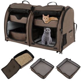 Double Compartment Pet Carrier with 2 Removable Hammocks (Color: Brown)