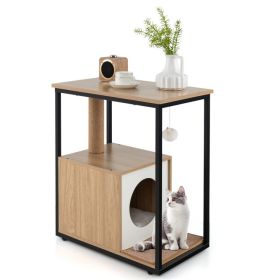 Cat Furniture End Table Cat House with Scratching Post (Color: Natural)