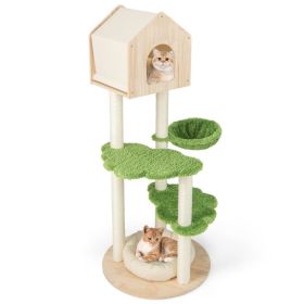 55 Inch Tall Cat Climbing Stand with Sisal Scratching Posts and Soft Cat Bed for Indoor Kittens (Color: as show)