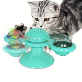 New Windmill Cat Toys Cute Rotating Interactive Cat Toy - Indoor Windmill Cat Toy With Suction Cup Catnip & Jagged Teeth Middle Ball (Color: Blue)