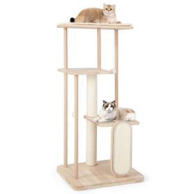 Wooden Multi-level Modern Cat Tower with Scratching Board and Post (Color: as show)