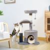 Small Cat Tree for Indoor Cats, Medium Cat Tower with Interactive Cat Toy, 32.7" Cat Condo with Self Groomer Brush, Natural Cat Scratching Post