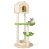 55 Inch Tall Cat Climbing Stand with Sisal Scratching Posts and Soft Cat Bed for Indoor Kittens