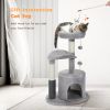 Small Cat Tree for Indoor Cats, Medium Cat Tower with Interactive Cat Toy, 32.7" Cat Condo with Self Groomer Brush, Natural Cat Scratching Post