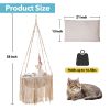 MewooFun Cat Hammock Macrame Hanging Swing Cat Bed Basket with Cotton Mat Indoor