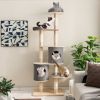 6-Tier Wooden Cat Tree with 2 Removeable Condos Platforms and Perch