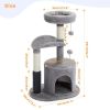 Small Cat Tree for Indoor Cats, Medium Cat Tower with Interactive Cat Toy, 32.7" Cat Condo with Self Groomer Brush, Natural Cat Scratching Post